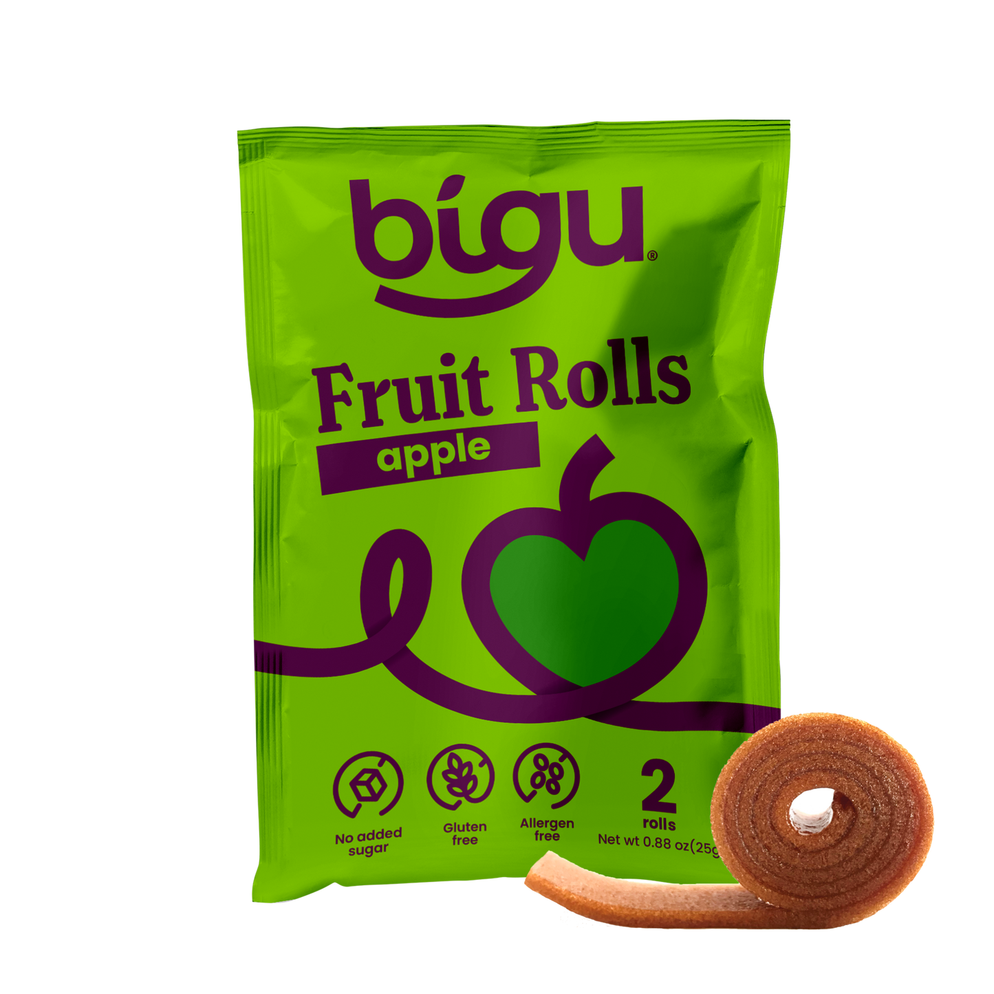 Bigu Apple Fruit Roll – 100% natural apple snack with no added sugar, vegan, gluten-free, and kid-friendly