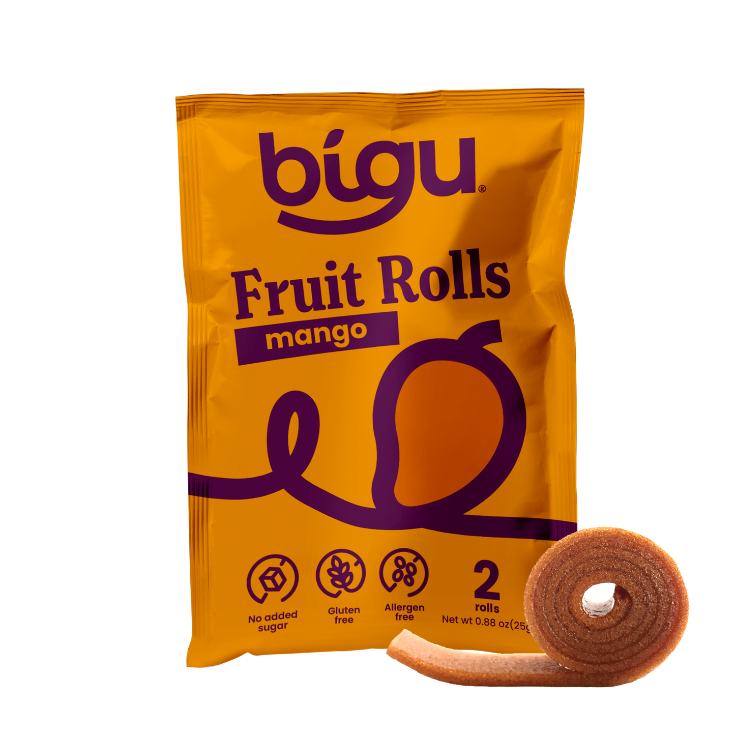 Bigu Mango Fruit Roll – natural mango snack made with 100% fruit, no added sugar, vegan and gluten-free