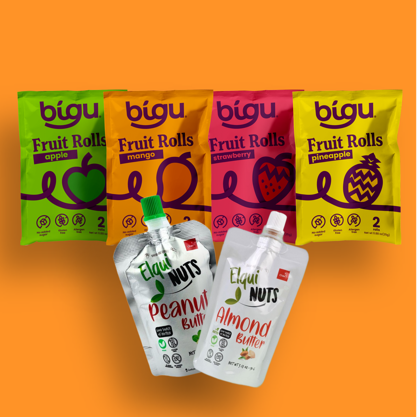 Vegan Travel Snack Pack – 1 Almond + 1 Peanut + 4 Fruit Rolls