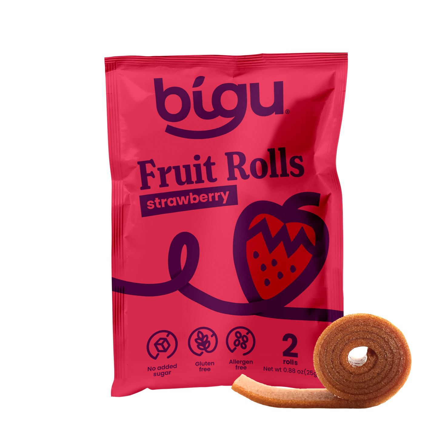 Bigu Strawberry Fruit Roll – 100% natural fruit snack with no added sugar, gluten-free and vegan.