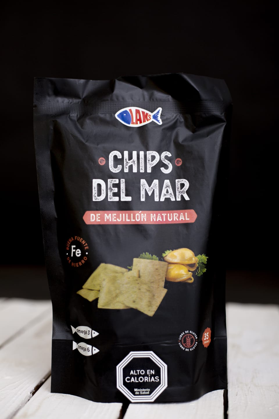 Laks Mussels Chips – high-protein, gluten-free snack made with real Chilean mussels and natural ingredients