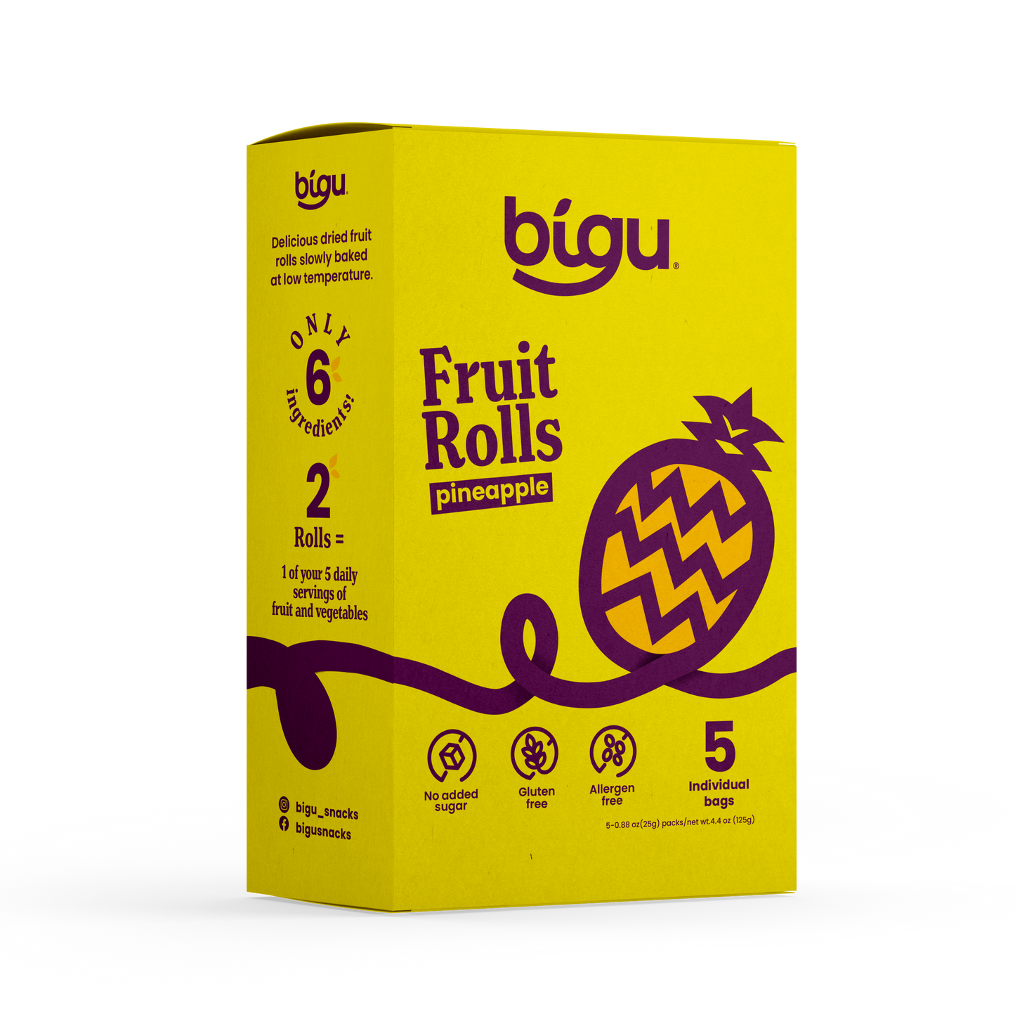 Pineapple Fruit Rolls 5-Pack - Natural Vegan Snack for Kids & Adults