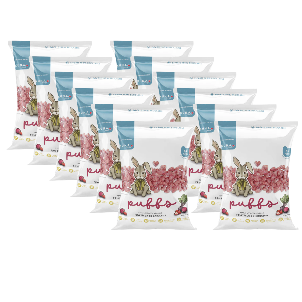 Kuna Foods Real Fruit & Veggie Rice Puffs – 12-Count | Strawberry & Beet