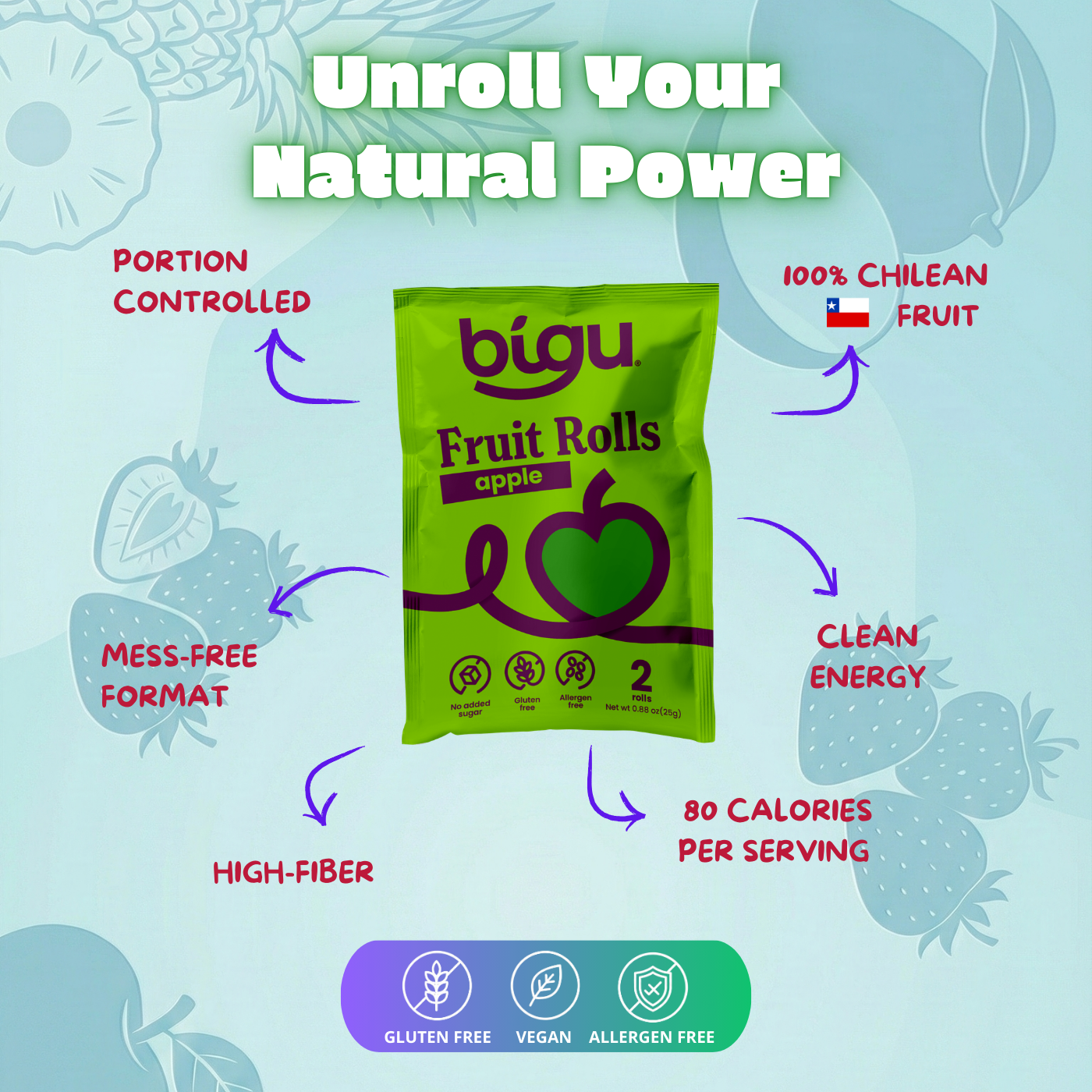 Bigu Snacks Apple Fruit Rolls Week Pack – 7 Count | One a Day, Monday to Sunday