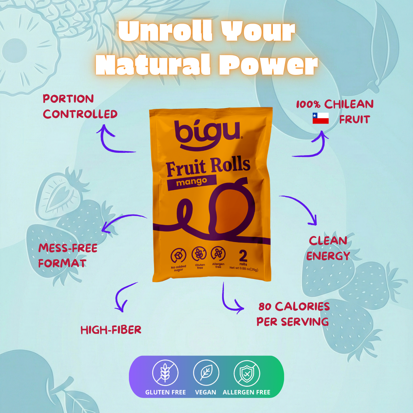 Bigu Snacks Mango Fruit Rolls Two-Week Pack – 14 Count | Lunchbox Stock-Up