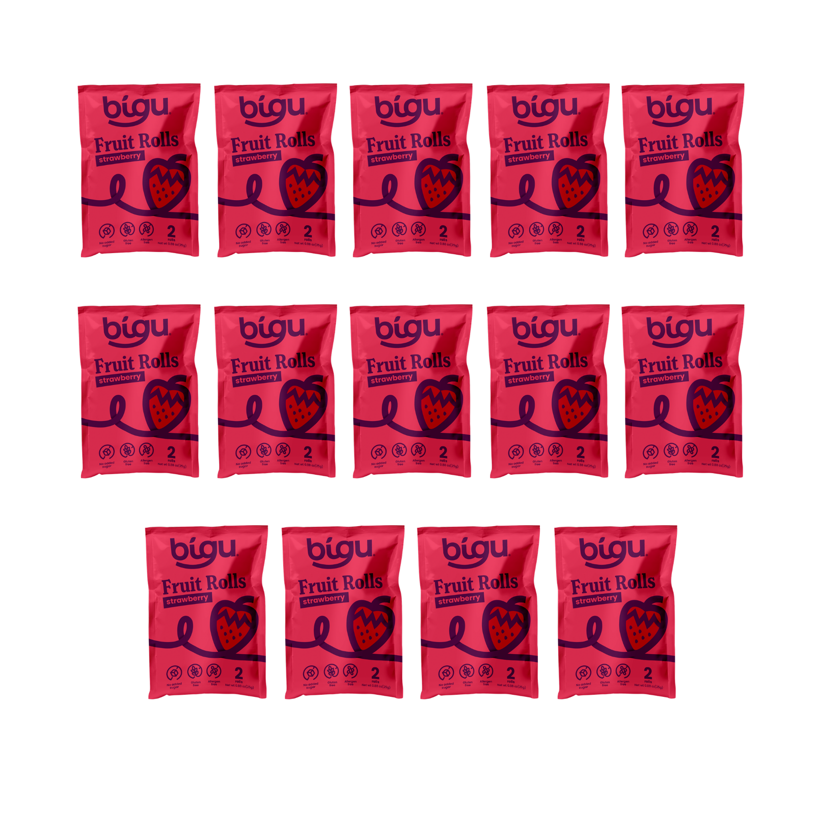 Bigu Snacks Strawberry Fruit Rolls Two-Week Pack – 14 Count | Lunchbox Stock-Up