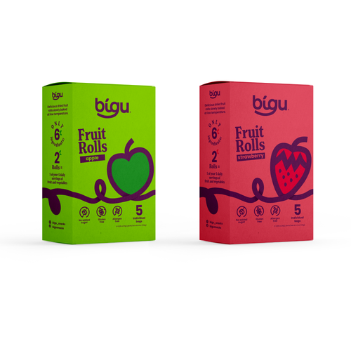 Bigu Snacks Apple & Strawberry Fruit Rolls Double Display – 10 Count | Mix & Match Duo