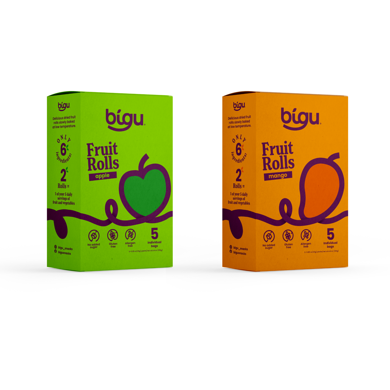 Bigu Snacks Apple & Mango Fruit Rolls Double Display – 10 Count | Mix & Match Duo