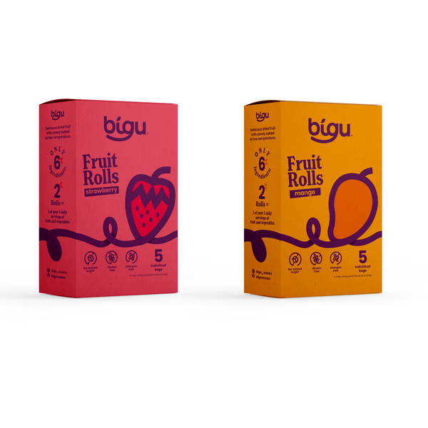 Bigu Snacks Strawberry & Mango Fruit Rolls Double Display – 10 Count | Mix & Match Duo