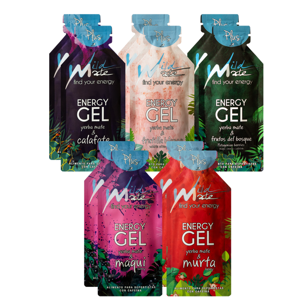 Wildmate Energy Gel Plus Variety Pack – 10 Count | All 5 Flavors + Yerba Mate Caffeine