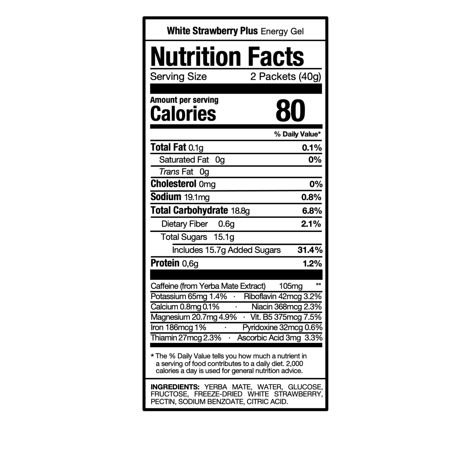Wildmate White Strawberry Energy Gel Plus – 14 Pack | Caffeine for Every Training Day