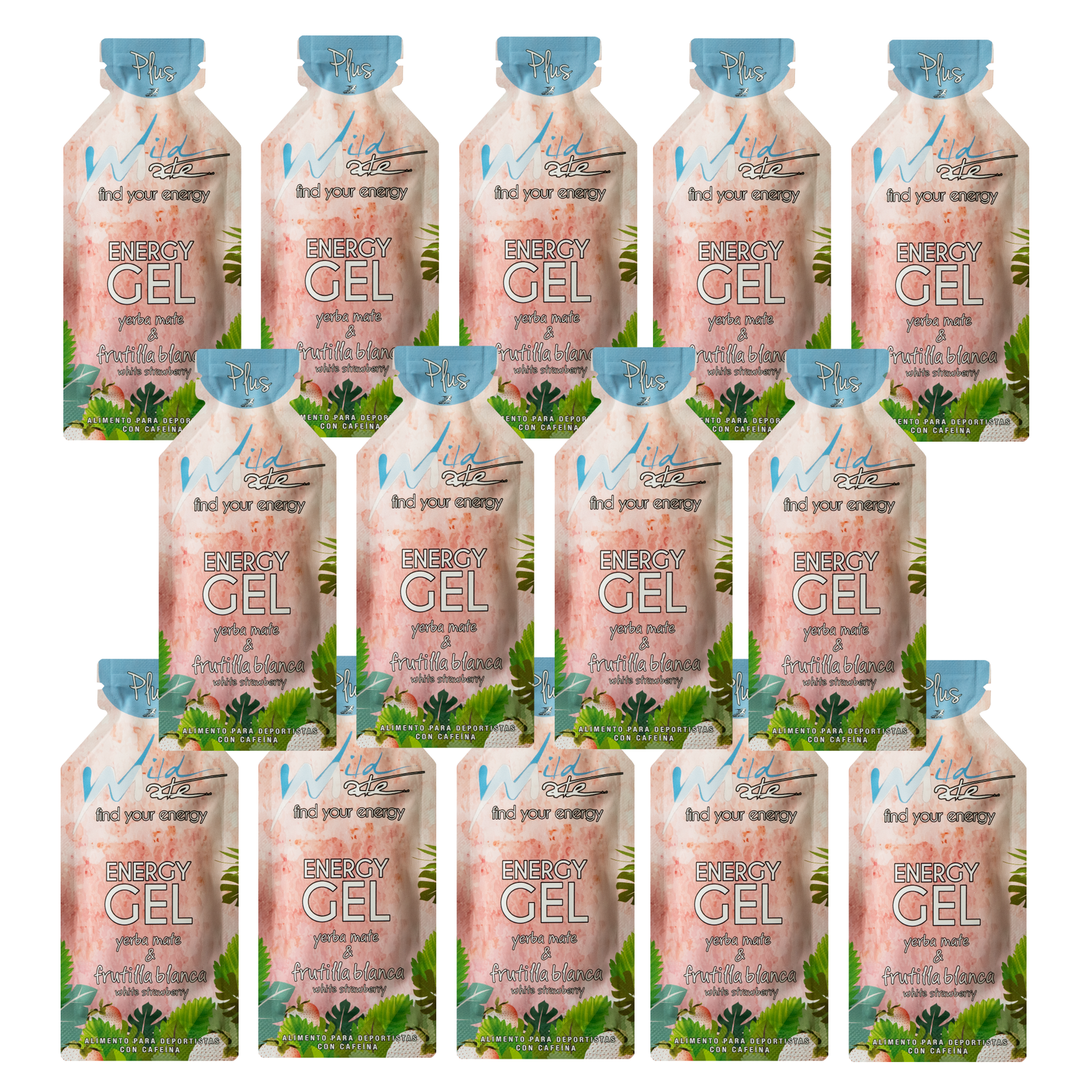 Wildmate White Strawberry Energy Gel Plus – 14 Pack | Caffeine for Every Training Day