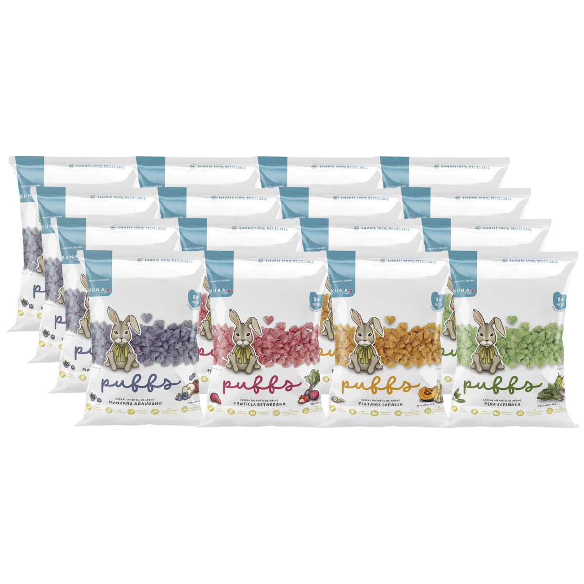 Kuna Foods Real Fruit & Veggie Rice Puffs Variety Pack – 16-Count