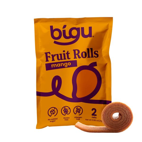 Bigu Mango Fruit Roll – natural mango snack made with 100% fruit, no added sugar, vegan and gluten-free