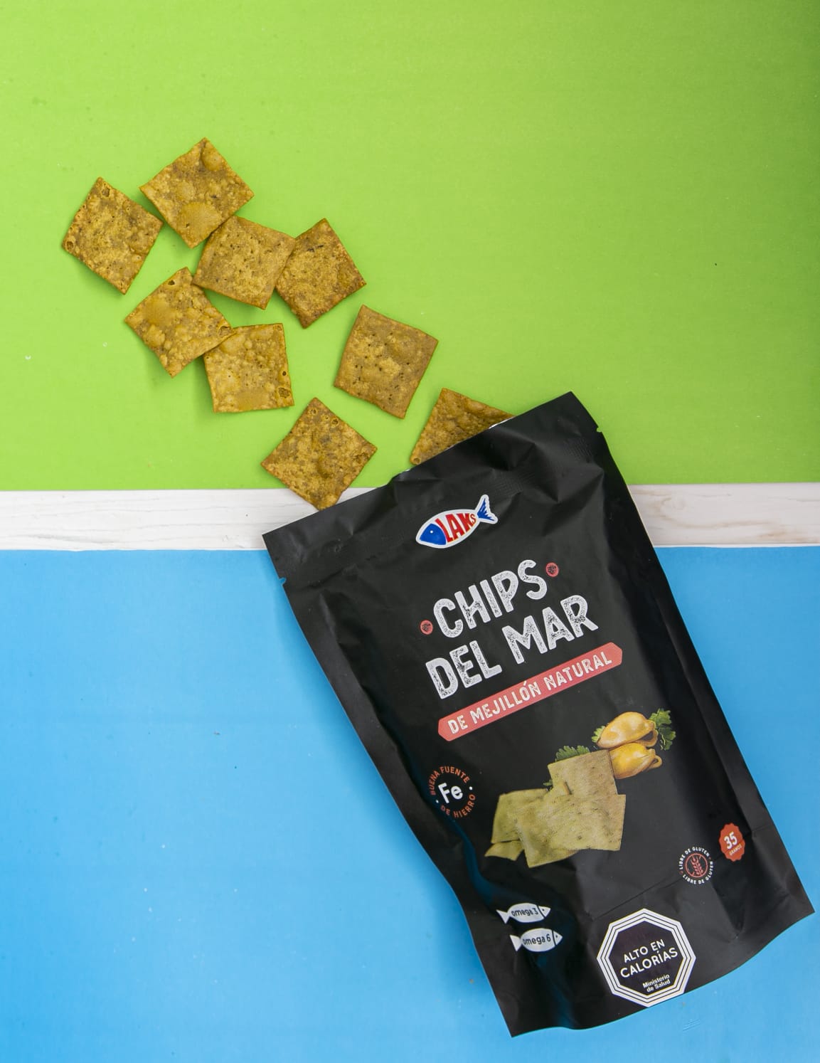 Laks Mussels Chips – high-protein, gluten-free snack made with real Chilean mussels and natural ingredients