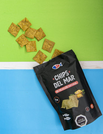 Laks Mussels Chips – high-protein, gluten-free snack made with real Chilean mussels and natural ingredients