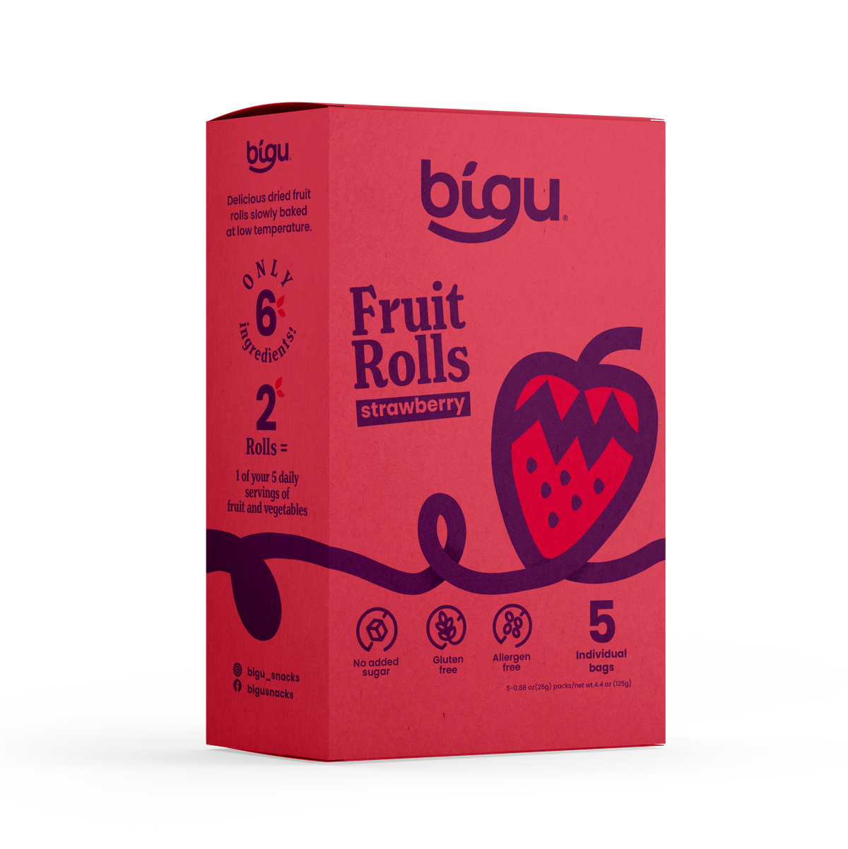 Strawberry Fruit Rolls 5-Pack - Natural Vegan Snack for Kids & Adults