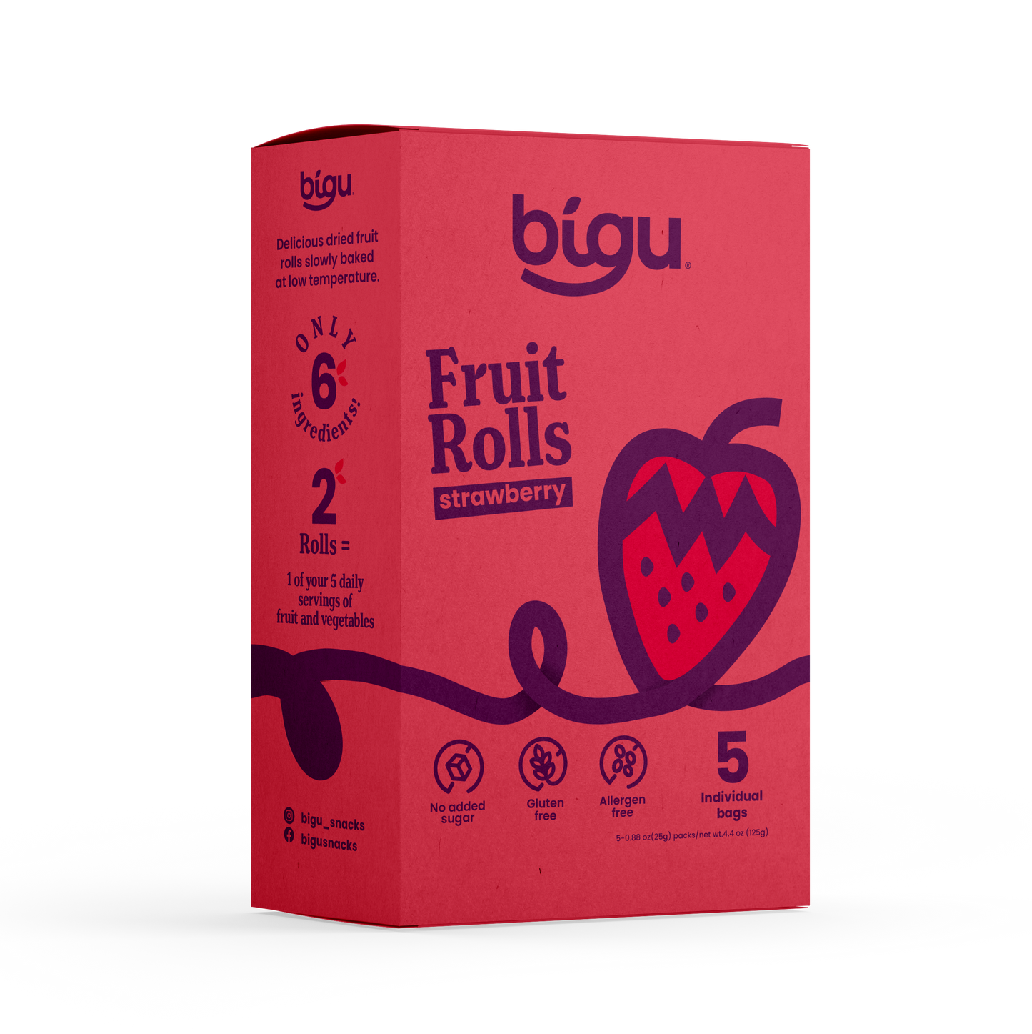 Strawberry Fruit Rolls 5-Pack - Natural Vegan Snack for Kids & Adults